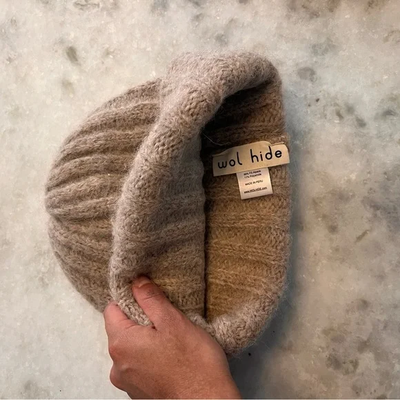 Cozy Neutral Ribbed Knit Beanie - Tan - Picture 3 of 5